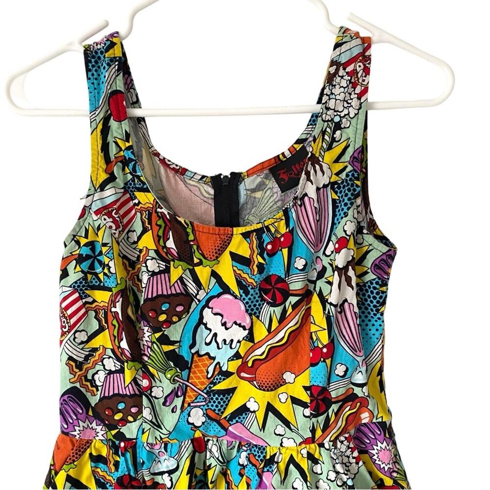 ModCloth Folter Good Enough To Eat Fit Flare Colorful Graphic Print Dress Medium - Picture 4 of 9